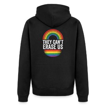 Pride Month LGBTQ - They Can't Erase Us - Unisex Premium Organic Zip Hoodie - black - Back - Nico (187cm)