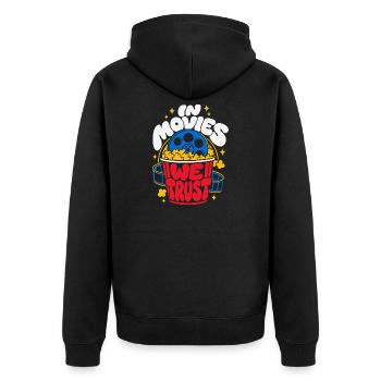 In Movies We Trust Cinema Popcorn - Unisex Premium Organic Zip Hoodie - black - Back - Nico (187cm)
