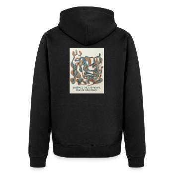Embrace The Unknown Flow — Abstract Line Art - Unisex Premium Organic Zip Hoodie - black - Back - Nico (187cm)