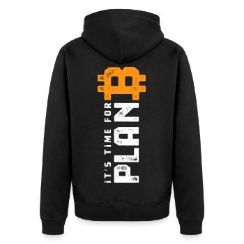 Bitcoin - It's time for Plan B - Krypto Geschenk - Unisex Premium Bio Zip Hoodie - Schwarz - Hinten - Nico (187cm)