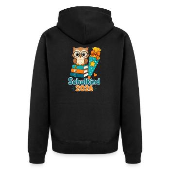Schulkind 2026 Eule Einschulung - Unisex Premium Bio Zip Hoodie - Schwarz - Hinten - Nico (187cm)