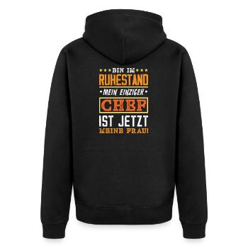 Ruhestand Chef Meine Frau - Unisex Premium Bio Zip Hoodie - Schwarz - Hinten - Nico (187cm)