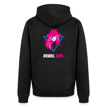 Rebel Girl Bösewicht-Macht - Unisex Premium Bio Zip Hoodie - Schwarz - Hinten - Nico (187cm)
