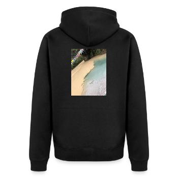 Tropical beach with colorful flags - Unisex Premium Organic Zip Hoodie - black - Back - Nico (187cm)