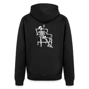 Skeleton on Sofa Smoke Chill - Unisex Premium Organic Zip Hoodie - black - Back - Nico (187cm)
