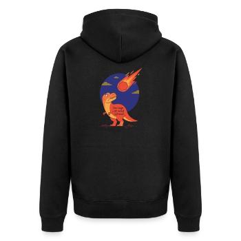 Die Lage ist nicht optimal - Dinosaurier Meteorit - Unisex Premium Bio Zip Hoodie - Schwarz - Hinten - Nico (187cm)