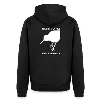 Geboren zum Fliegen Gezwungen Zu Gehen - Unisex Premium Bio Zip Hoodie - Schwarz - Hinten - Nico (187cm)