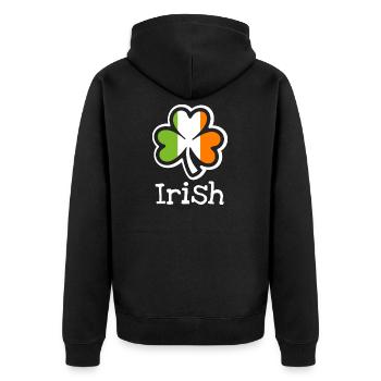 Irisches Kleeblatt - Unisex Premium Bio Zip Hoodie - Schwarz - Hinten - Nico (187cm)