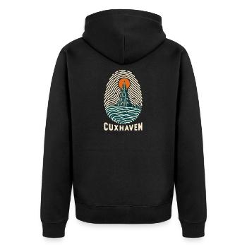 Cuxhaven Küstenfingerabdruck - Unisex Premium Bio Zip Hoodie - Schwarz - Hinten - Nico (187cm)