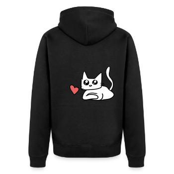 Katze Herz Symbol Süß - Unisex Premium Bio Zip Hoodie - Schwarz - Hinten - Nico (187cm)