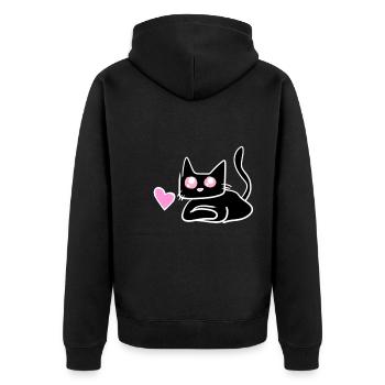 Katze Herz Symbol Süß - Unisex Premium Bio Zip Hoodie - Schwarz - Hinten - Nico (187cm)