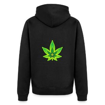 Cannabisblatt - Hanfblatt - Marihuana - Unisex Premium Bio Zip Hoodie - Schwarz - Hinten - Nico (187cm)