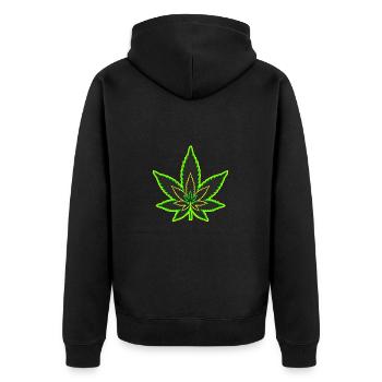 Cannabisblatt - Hanfblatt - Marihuana - Unisex Premium Bio Zip Hoodie - Schwarz - Hinten - Nico (187cm)