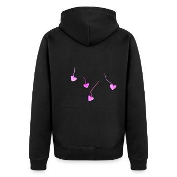 rosa herzen glitzer linien - Unisex Premium Bio Zip Hoodie - Schwarz - Hinten - Nico (187cm)