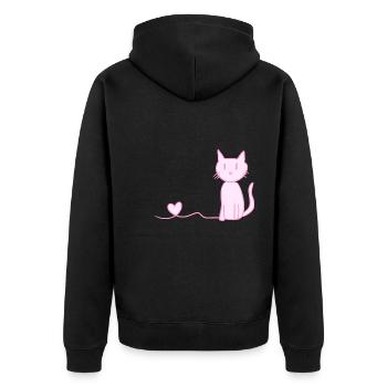 rosa Katze liebe haustier symbol herz - Unisex Premium Bio Zip Hoodie - Schwarz - Hinten - Nico (187cm)