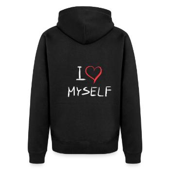 ich liebe mich herz text - Unisex Premium Bio Zip Hoodie - Schwarz - Hinten - Nico (187cm)