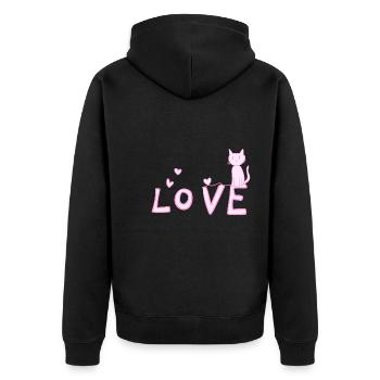Katze cartoon liebe rosa symbol - Unisex Premium Bio Zip Hoodie - Schwarz - Hinten - Nico (187cm)