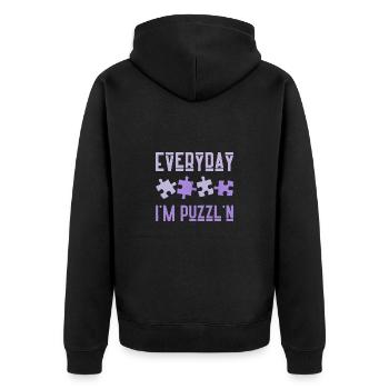 Everyday I'm Puzzl'n Jigsaw Puzzle Master Puzzling - Unisex Premium Organic Zip Hoodie - black - Back - Nico (187cm)