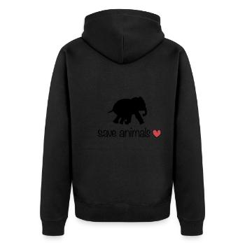 rette Tiere Tier Elefant Herz - Unisex Premium Bio Zip Hoodie - Schwarz - Hinten - Nico (187cm)