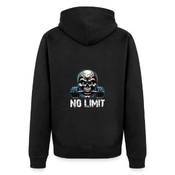 No Limit Workout Bodybuilding Skull with Dumbbell - Unisex Premium Organic Zip Hoodie - black - Back - Nico (187cm)