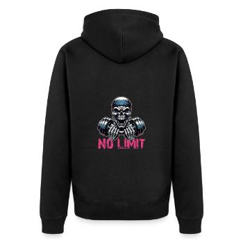 No Limit Workout Bodybuilding Skull with Dumbbell - Unisex Premium Organic Zip Hoodie - black - Back - Nico (187cm)
