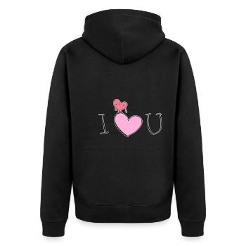 Je t’aime coeur dessin animé rose - Veste à capuche bio Premium Unisexe - noir - Dos - Nico (187cm)