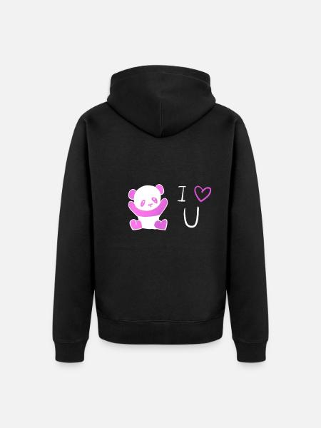 panda rose je t’aime - Veste à capuche bio Premium Unisexe - noir