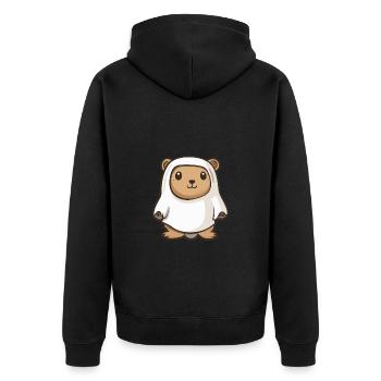 Biber Halloween Lustig Geist - Unisex Premium Bio Zip Hoodie - Schwarz - Hinten - Nico (187cm)
