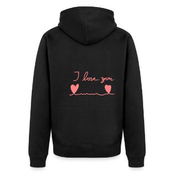 Two Hearts Heart Line I Love You Pink - Unisex Premium Organic Zip Hoodie - black - Back - Nico (187cm)
