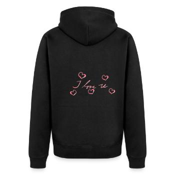 ich liebe dich herzen herz rot - Unisex Premium Bio Zip Hoodie - Schwarz - Hinten - Nico (187cm)