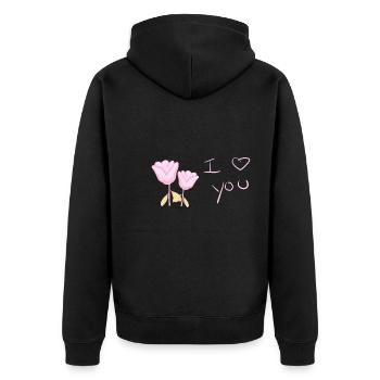 Ich liebe dich Blume Valentinstag - Unisex Premium Bio Zip Hoodie - Schwarz - Hinten - Nico (187cm)