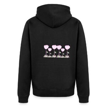 rosa blumen rosen linie - Unisex Premium Bio Zip Hoodie - Schwarz - Hinten - Nico (187cm)