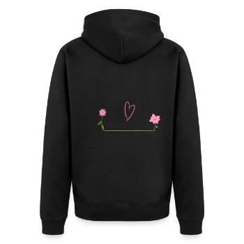 zwei blumen linie herz - Unisex Premium Bio Zip Hoodie - Schwarz - Hinten - Nico (187cm)