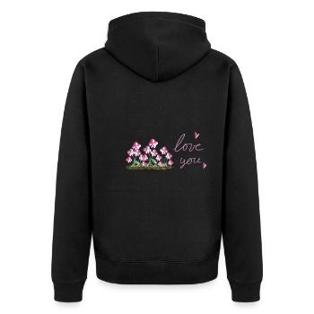 pinke blumen ich liebe dich herz - Unisex Premium Bio Zip Hoodie - Schwarz - Hinten - Nico (187cm)