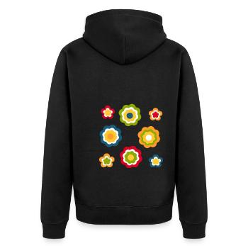 70er Jahre Blume Muster Retro Hippie Festival - Unisex Premium Bio Zip Hoodie - Schwarz - Hinten - Nico (187cm)