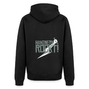 Handwerk rockt - Unisex Premium Bio Zip Hoodie - Schwarz - Hinten - Nico (187cm)