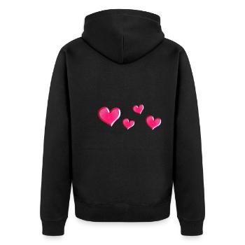 vier Herzen pink glitzer glänzend - Unisex Premium Bio Zip Hoodie - Schwarz - Hinten - Nico (187cm)