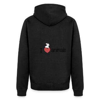 ich liebe tiere Hase tierliebe - Unisex Premium Bio Zip Hoodie - Schwarz - Hinten - Nico (187cm)