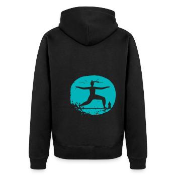 Yoga - Relaxen - Lebensqualität - Unisex Premium Bio Zip Hoodie - Schwarz - Hinten - Nico (187cm)