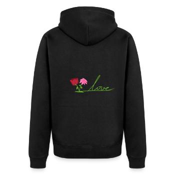 liebe zwei blumen rot pflanzen - Unisex Premium Bio Zip Hoodie - Schwarz - Hinten - Nico (187cm)