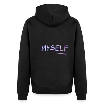 ich mich selbstliebe linie lila - Unisex Premium Bio Zip Hoodie - Schwarz - Hinten - Nico (187cm)