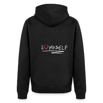 ich liebe mich selbstliebe herz - Unisex Premium Bio Zip Hoodie - Schwarz - Hinten - Nico (187cm)