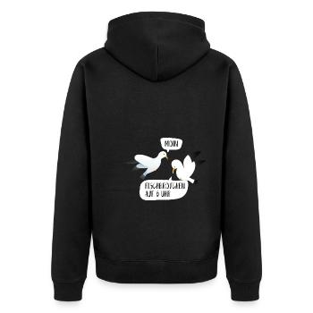 Moin Fischbrötchen auf 6 Uhr Möwe Plattdeutsch - Unisex Premium Bio Zip Hoodie - Schwarz - Hinten - Nico (187cm)