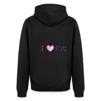 ich liebe mich schrift pink - Unisex Premium Bio Zip Hoodie - Schwarz - Hinten - Nico (187cm)