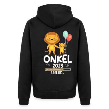 Onkel 2023 Loading Schwangerschaft - Unisex Premium Bio Zip Hoodie - Schwarz - Hinten - Nico (187cm)
