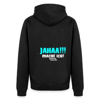 Jahaa! Mache ich später vielleicht [iceblue white] - Unisex Premium Bio Zip Hoodie - Schwarz - Hinten - Nico (187cm)