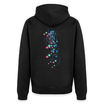 sterne, zeichnung, illustration,blau,stern,pink - Unisex Premium Bio Zip Hoodie - Schwarz - Hinten - Nico (187cm)