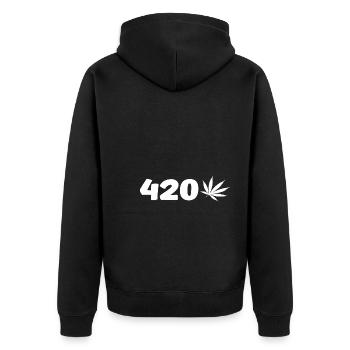 420 mit Hanfblatt - Unisex Premium Bio Zip Hoodie - Schwarz - Hinten - Nico (187cm)