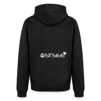 Ostsee mit Anker und Herz [white] - Unisex Premium Bio Zip Hoodie - Schwarz - Hinten - Nico (187cm)
