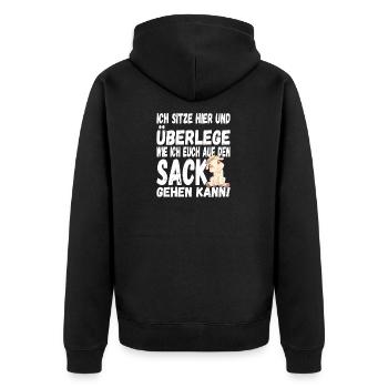 Auf den Sack gehen kann - für eine Zicke - Unisex Premium Bio Zip Hoodie - Schwarz - Hinten - Nico (187cm)
